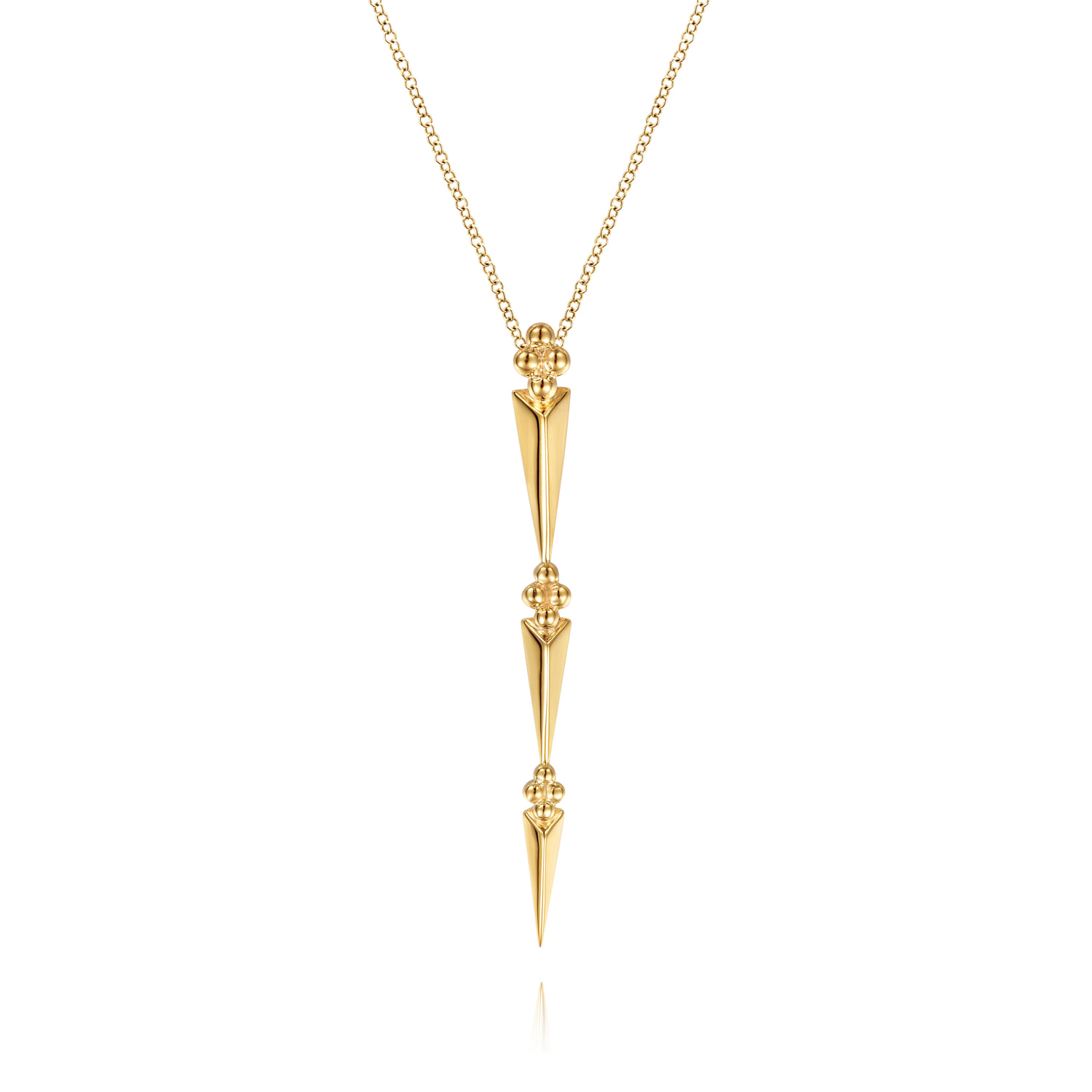 Bujukan Clover and Graduating Triangle Pyramid Drop Necklace in 14K Yellow Gold