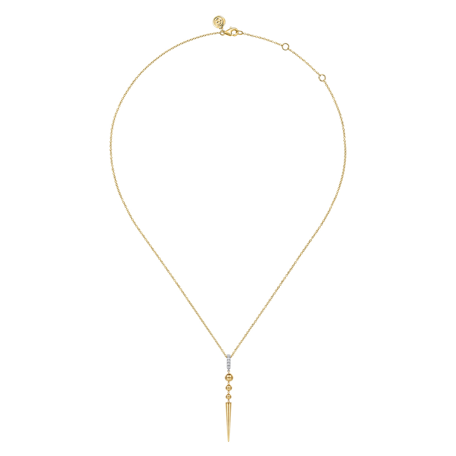 Bujukan Bullet and Diamond Drop Necklace in 14K White/Yellow Gold, photograph 2