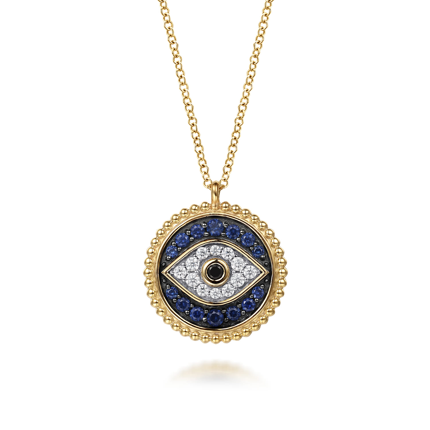 Bujukan Diamond Blue Sapphire and Black Spinel Evil Eye Pendant Necklace