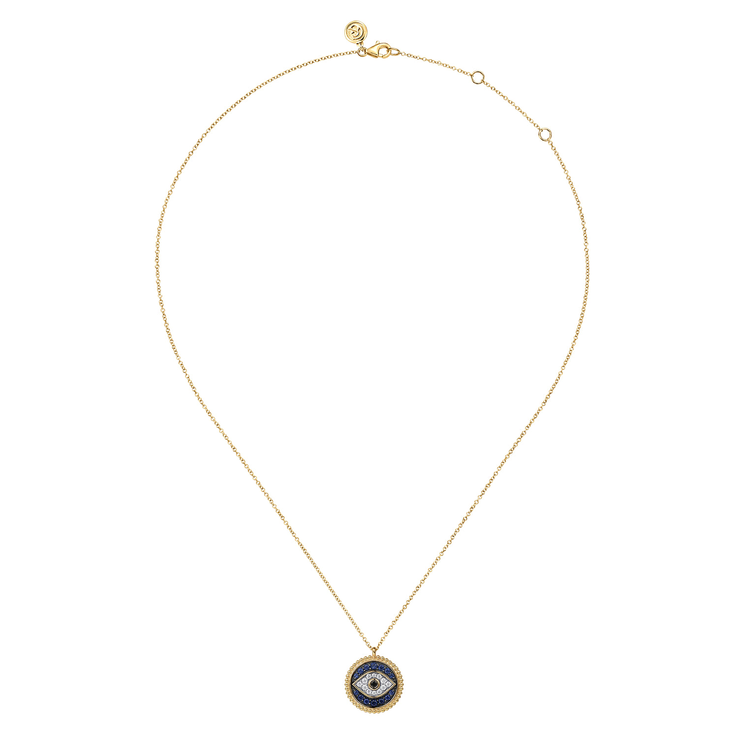 Bujukan Diamond Blue Sapphire and Black Spinel Evil Eye Pendant Necklace in 14K Yellow Gold, photograph 2