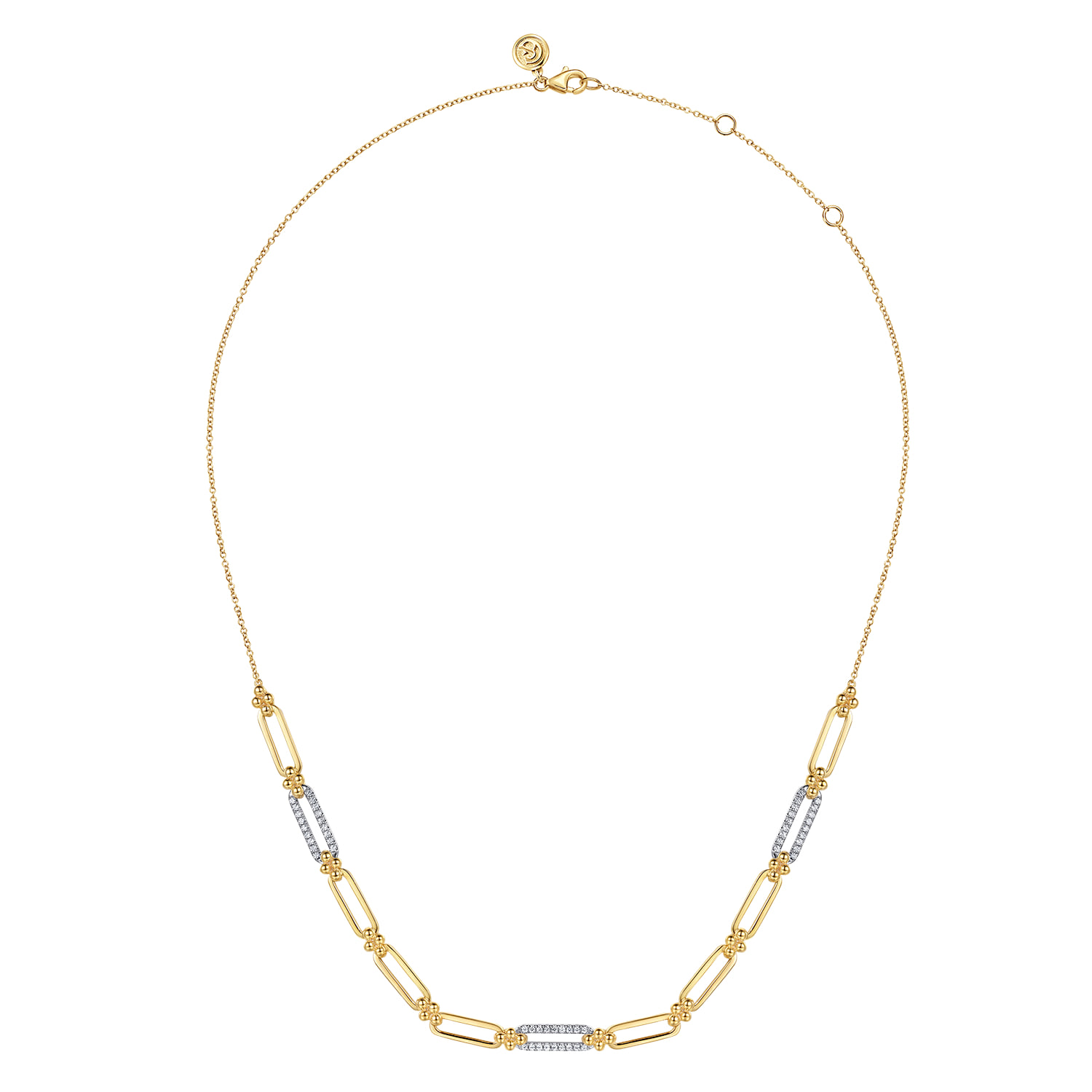 Bujukan and Diamond Link Bar Necklace in 14K White/Yellow Gold, photograph 2