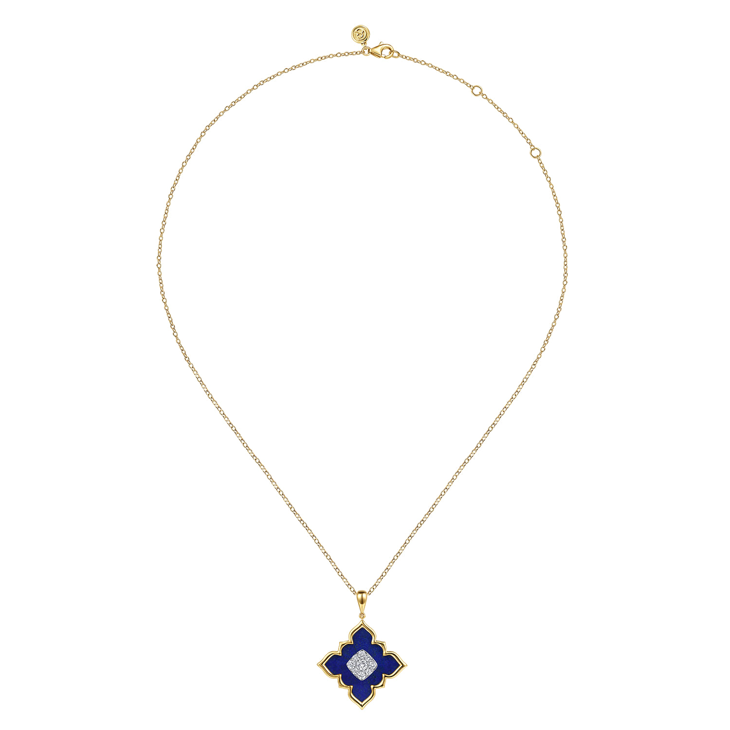 Diamond and Lapis Floral Pendant Necklace in 18K White/Yellow Gold, photograph 2