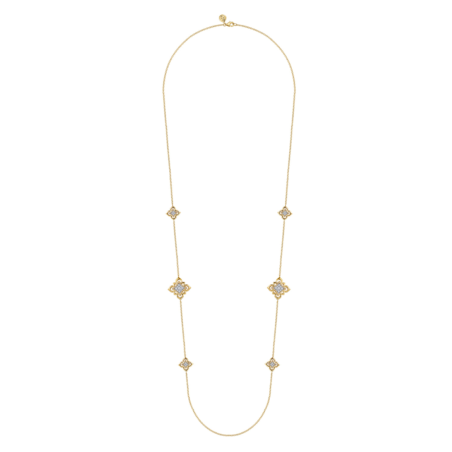 32 Inch Bujukan and Diamond Floral Station Necklace in 18K Yellow Gold, photograph 2