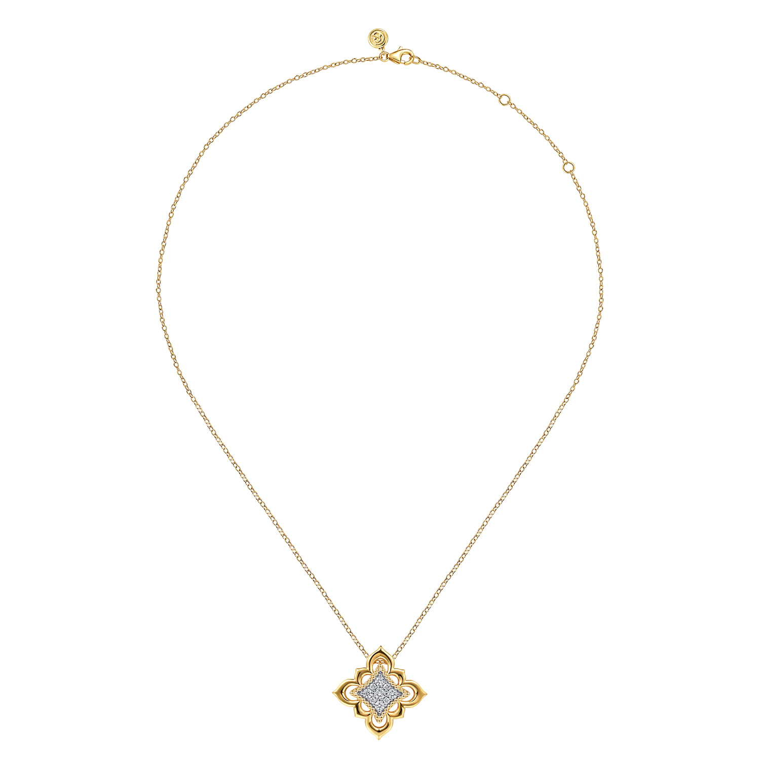 Bujukan and Diamond Floral Pendant Necklace in 18K Yellow Gold, photograph 2