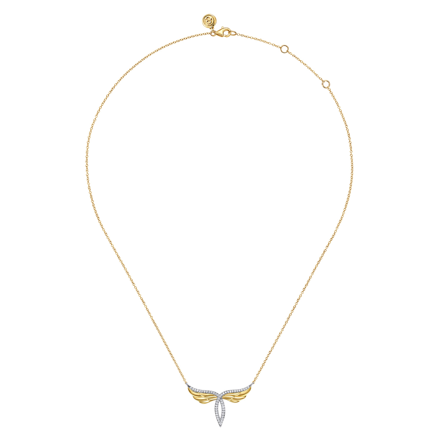 Diamond Angel Wing Pendant Necklace in 14K White/Yellow Gold, photograph 2