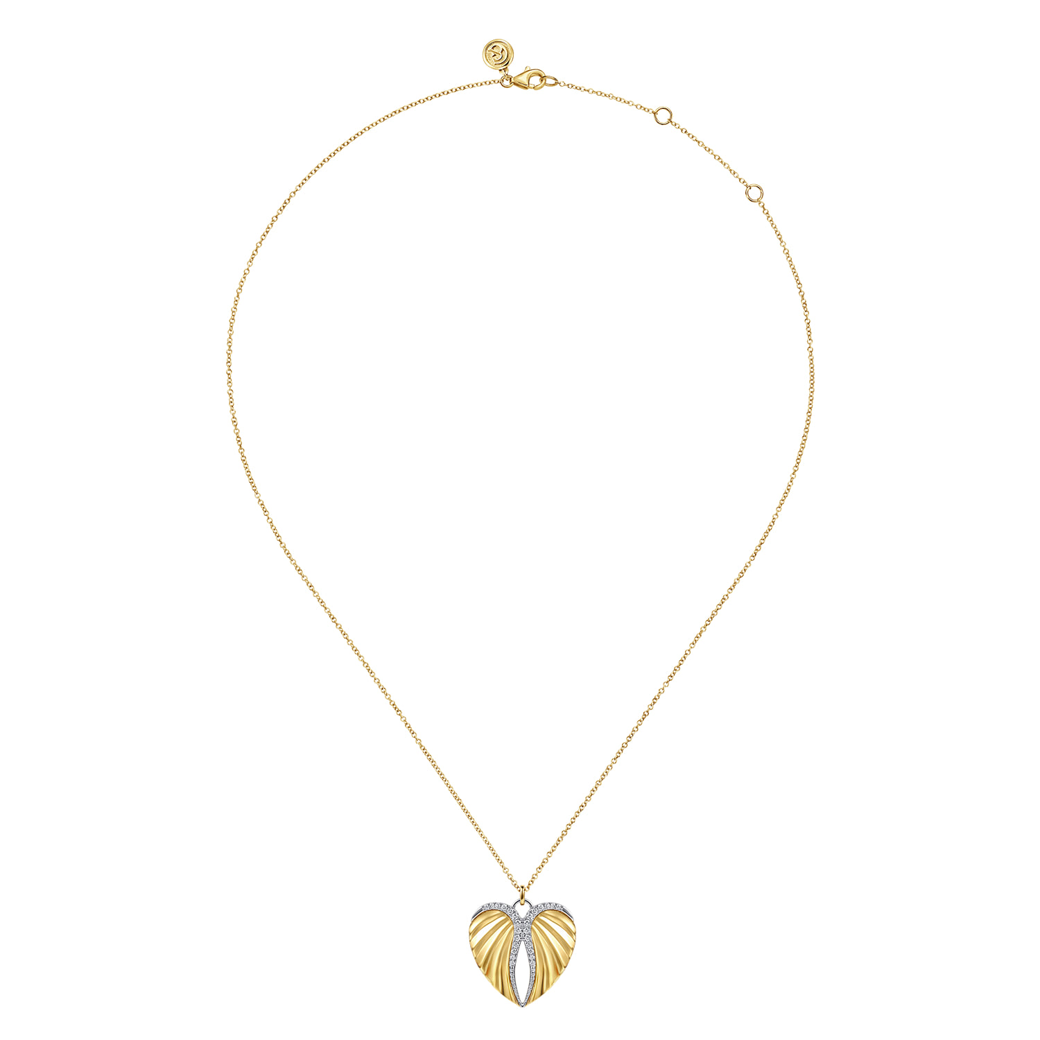 Diamond Angel Wing Pendant Necklace in 14K White/Yellow Gold, photograph 2