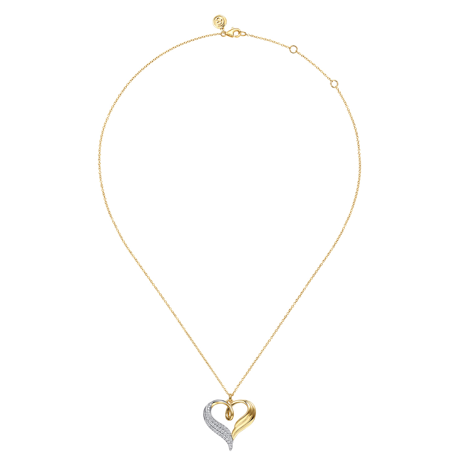 Diamond Angel Wing Pendant Necklace in 14K White/Yellow Gold, photograph 2