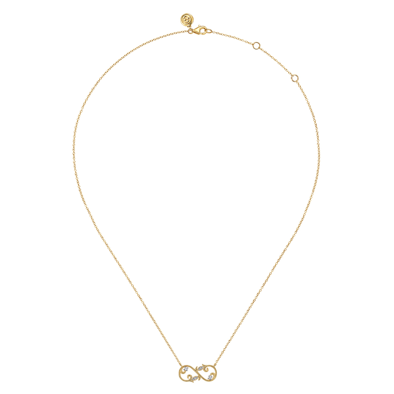 Diamond Infinity Floral Necklace in 14K Yellow Gold, photograph 2