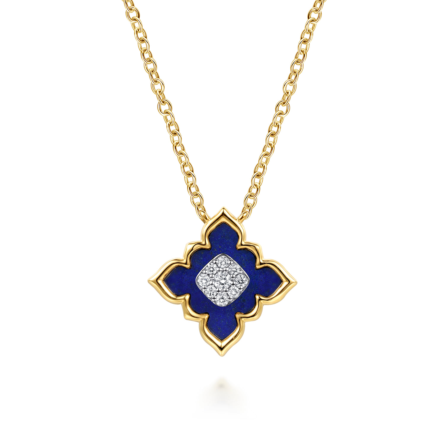 Diamond and Lapis Floral Pendant Necklace