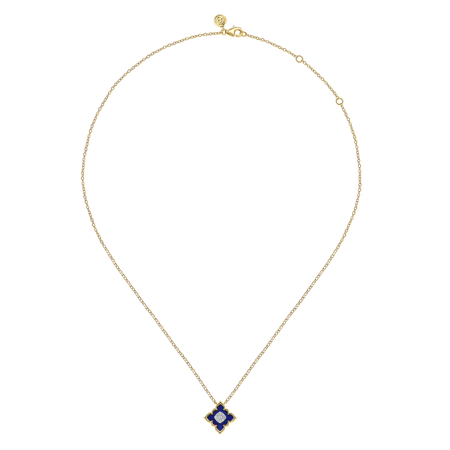 Diamond and Lapis Floral Pendant Necklace in 18K White/Yellow Gold, photograph 2