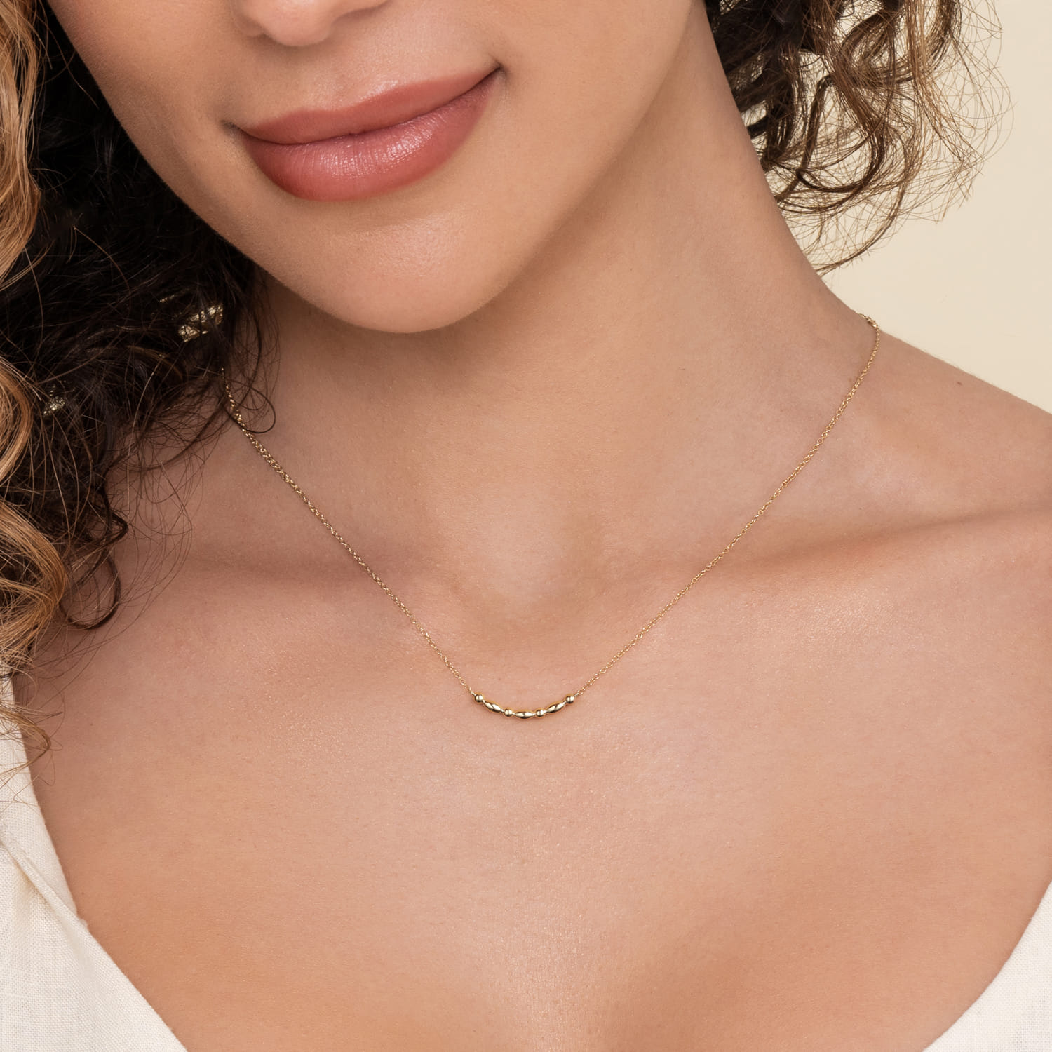 Bujukan Ball Puffy Maquise Bar Necklace in 14K Yellow Gold, photograph 3