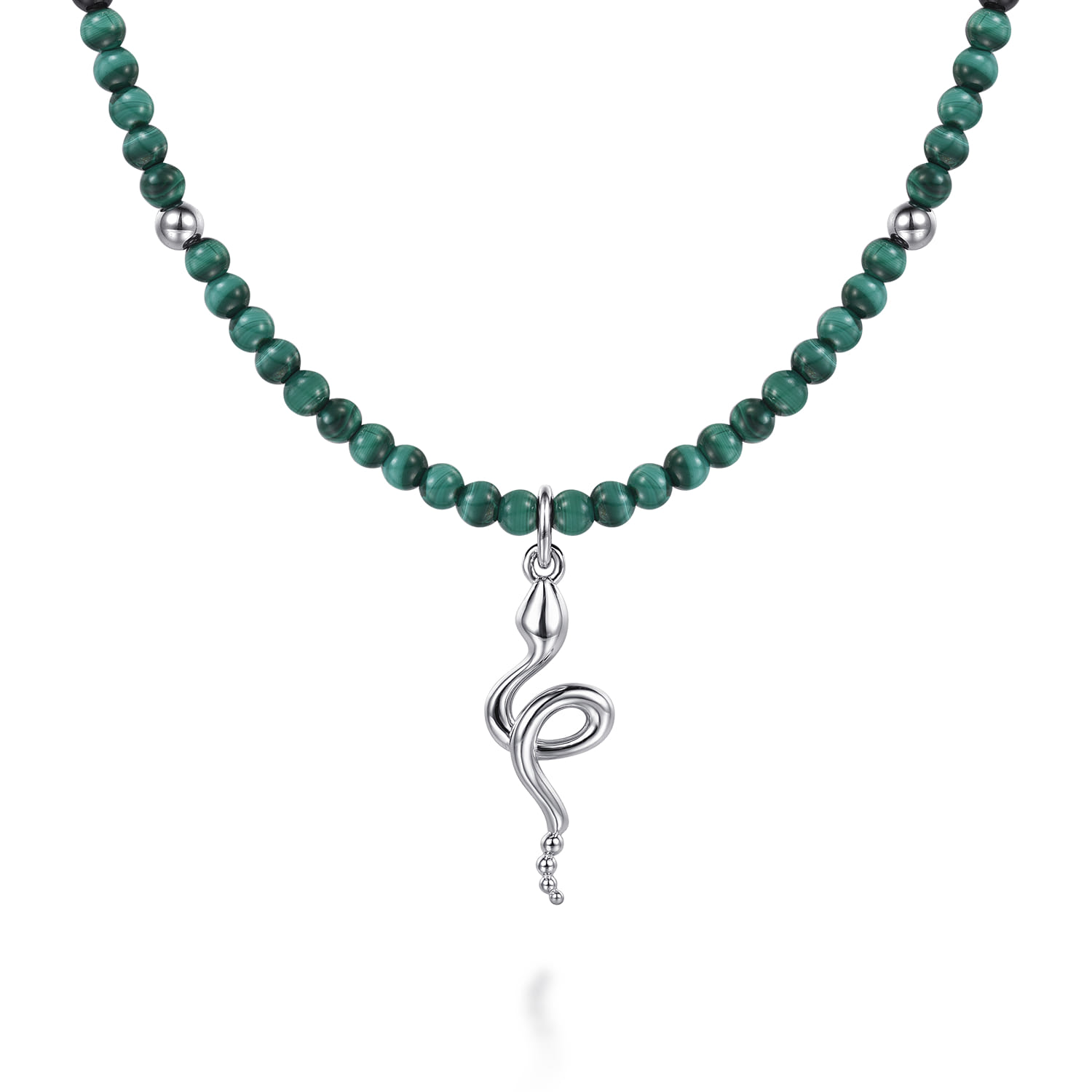 Snake Brownish Malachite Bead Pendant Necklace