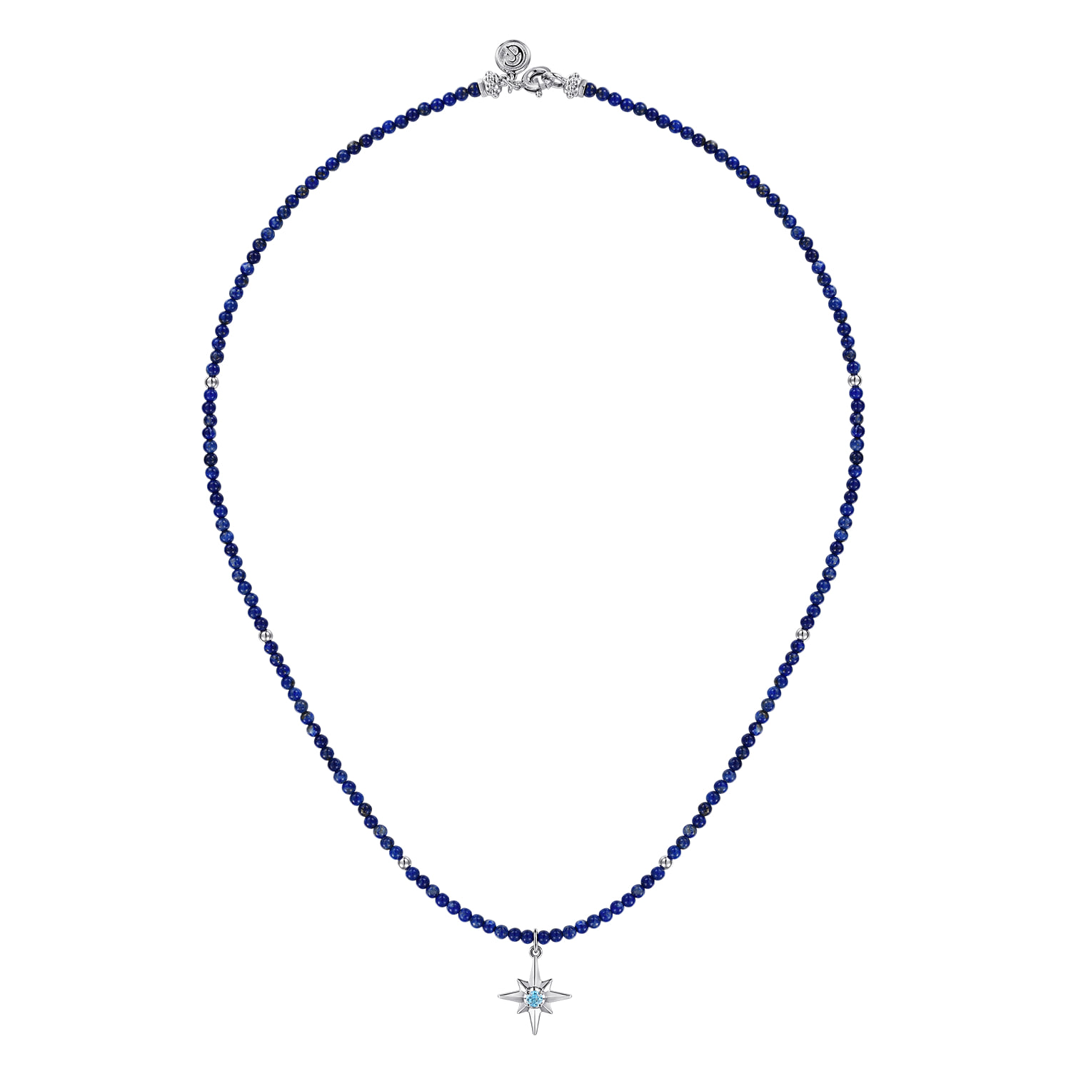 Blue Topaz Starburst and Lapis Bead Pendant Necklace in Sterling Silver, photograph 2