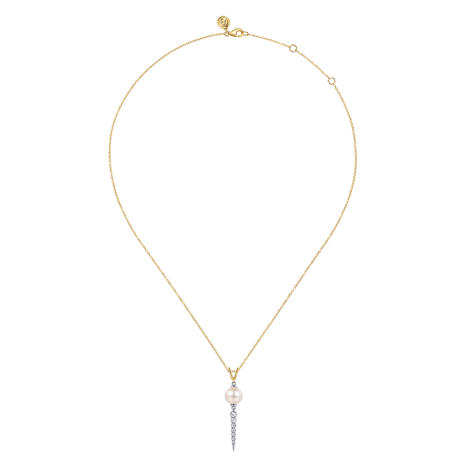 Bujukan Diamond and Pearl Spike Pendant Drop Necklace in 14K White/Yellow Gold, photograph 2