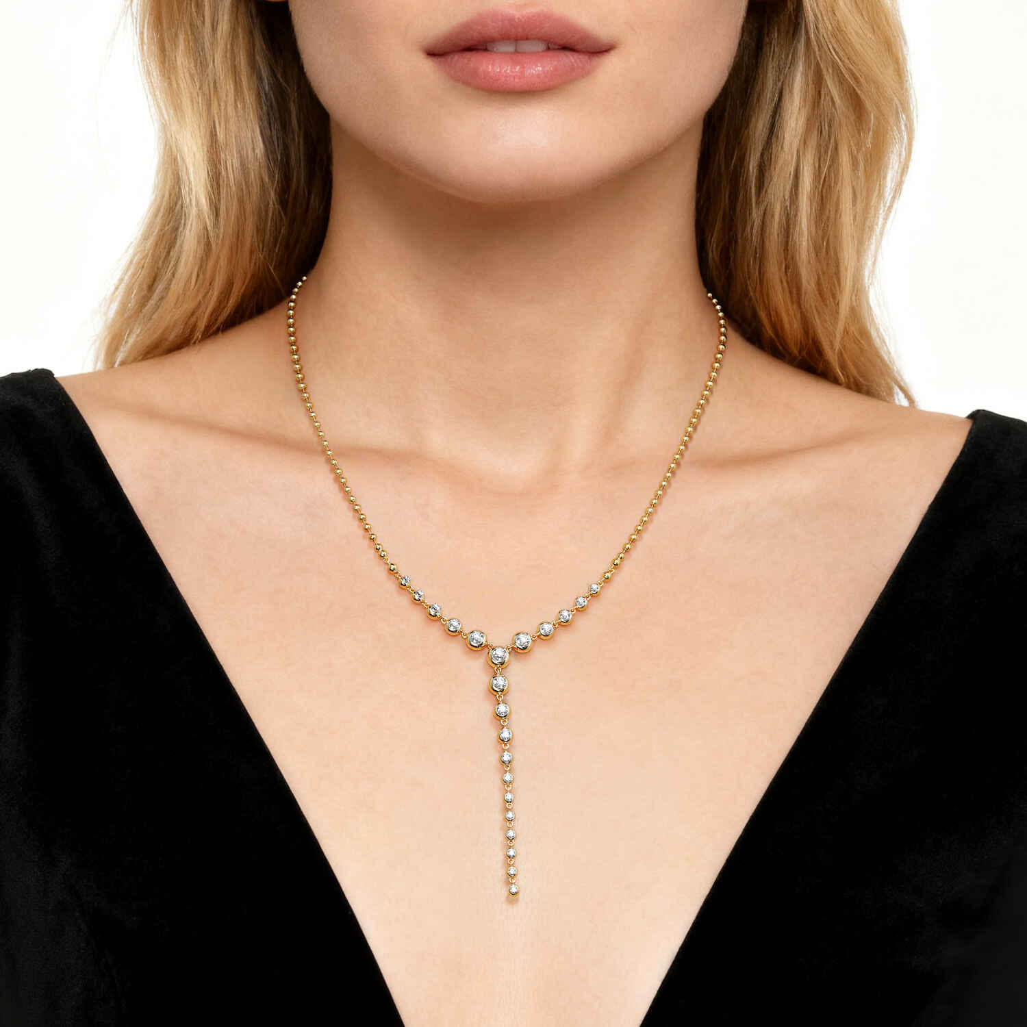Bujukan Diamond Bezel Y Necklace in 14K White/Yellow Gold, photograph 3