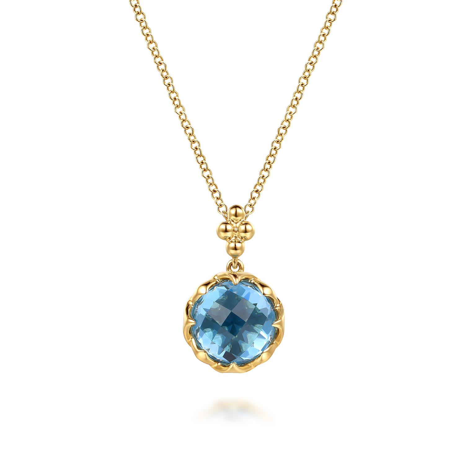 Bujukan Blue Topaz Clover Pendant Necklace with Dusk Blue Enamel