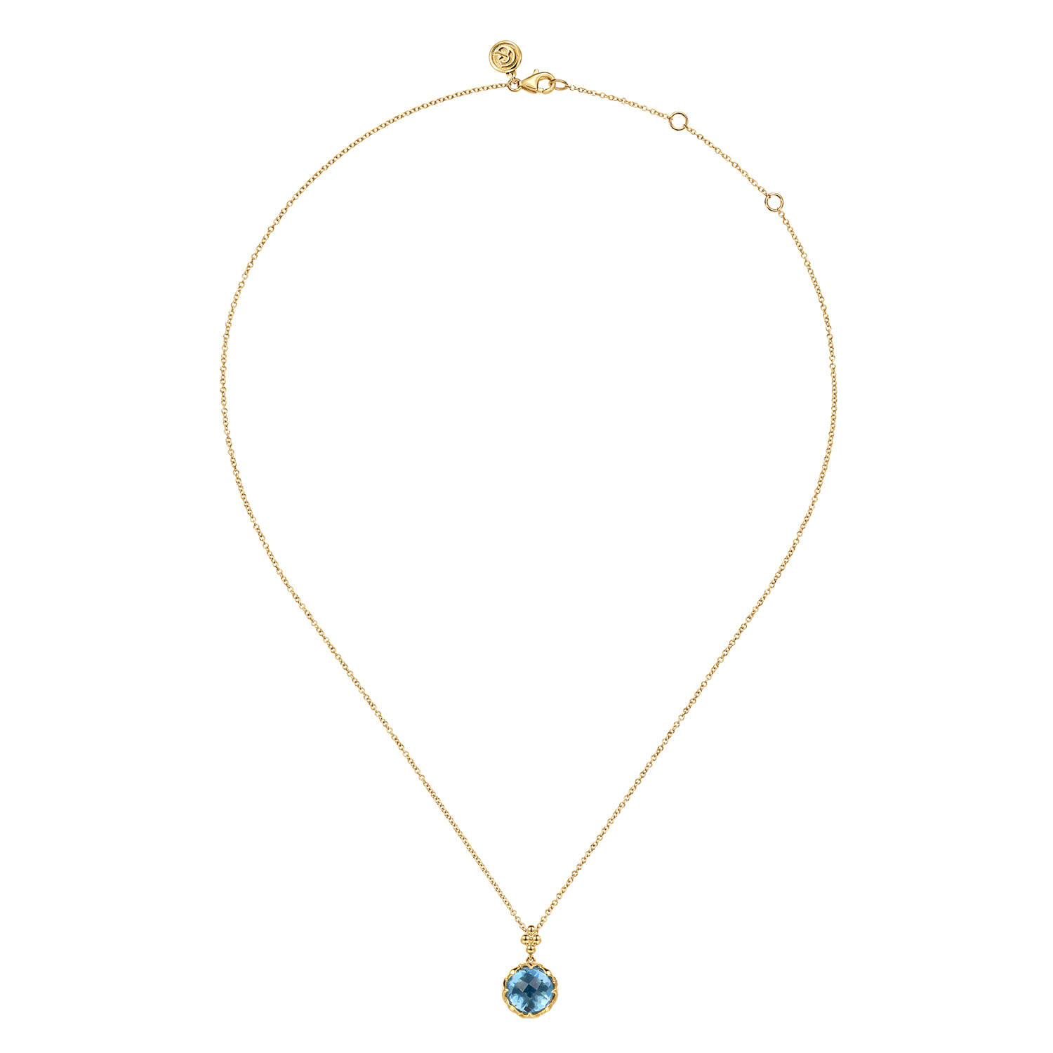 Bujukan Blue Topaz Clover Pendant Necklace with Dusk Blue Enamel in 14K Yellow Gold, photograph 3