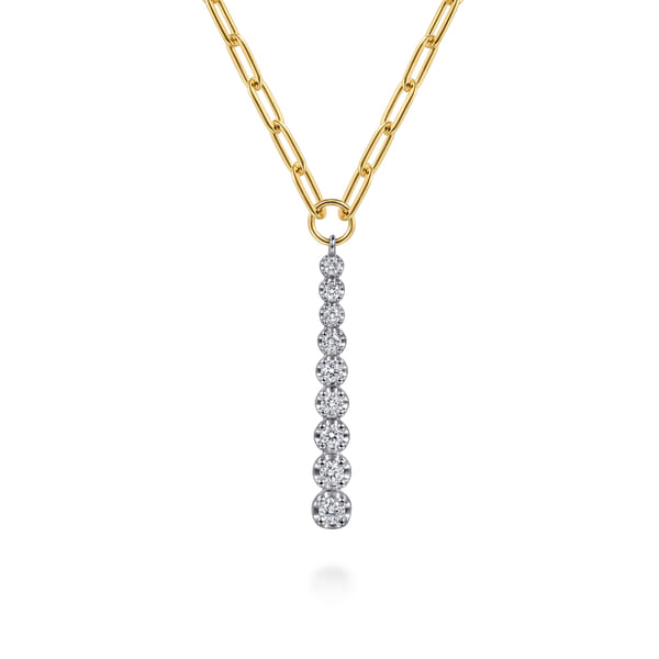 14K White and Yellow Gold Diamond Vertical Bar Link Necklace