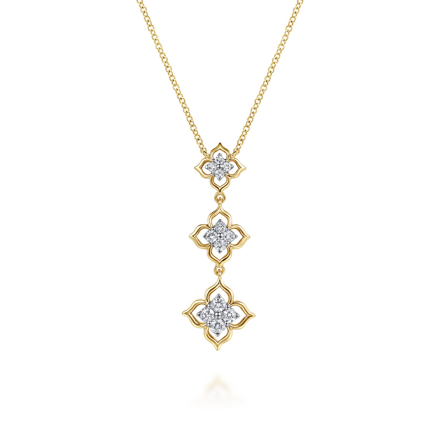 Graduating Diamond Flower Pendant Drop Necklace