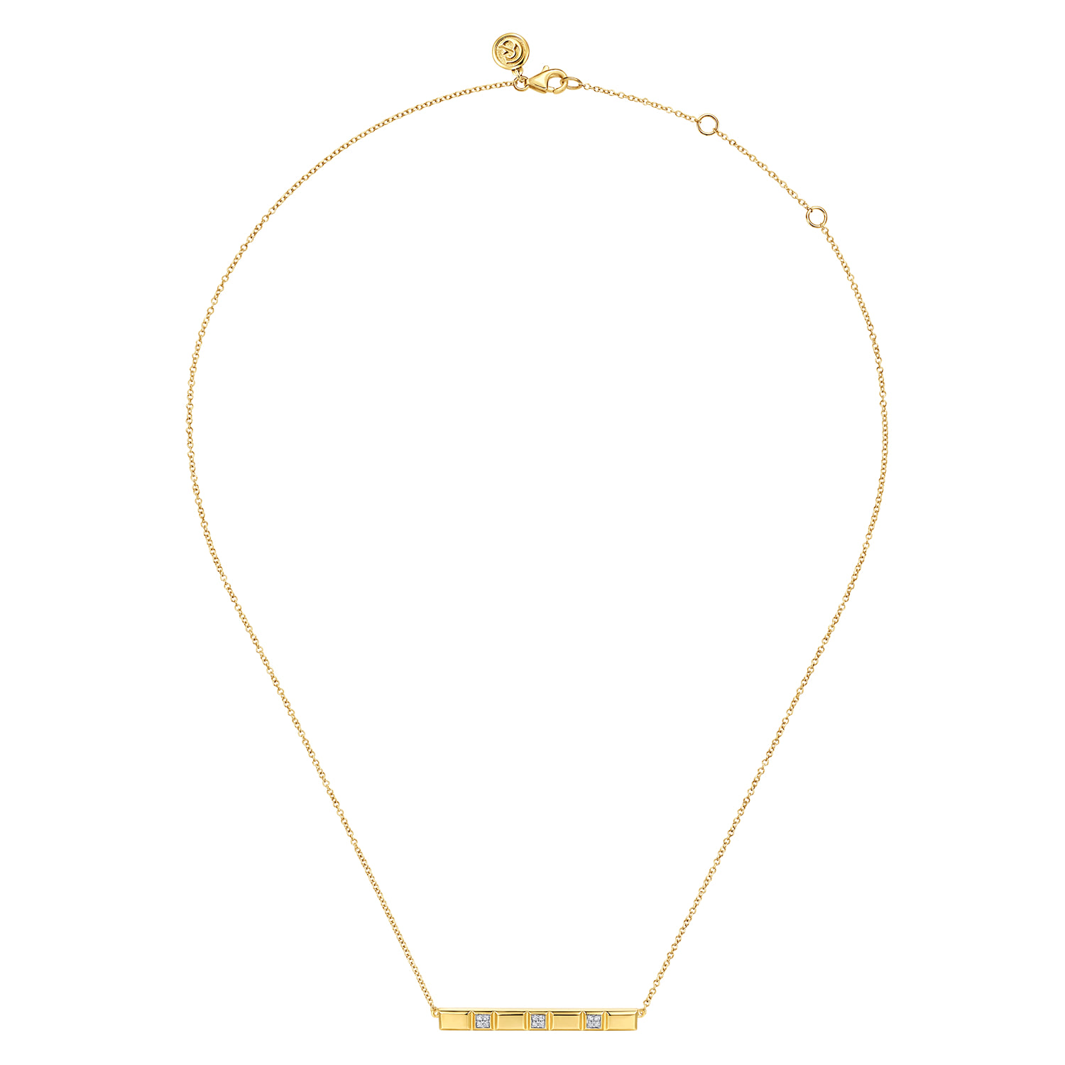 Diamond and Half Cube Bar Necklace in 14K Yellow Gold, photograph 2