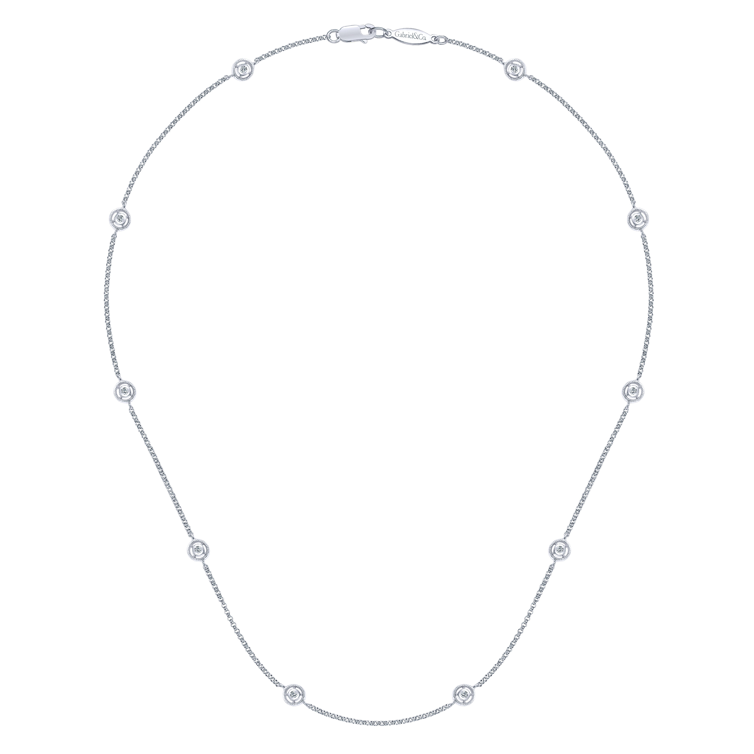 Bezel Set Diamond Station Necklace in 14K White Gold, photograph 2