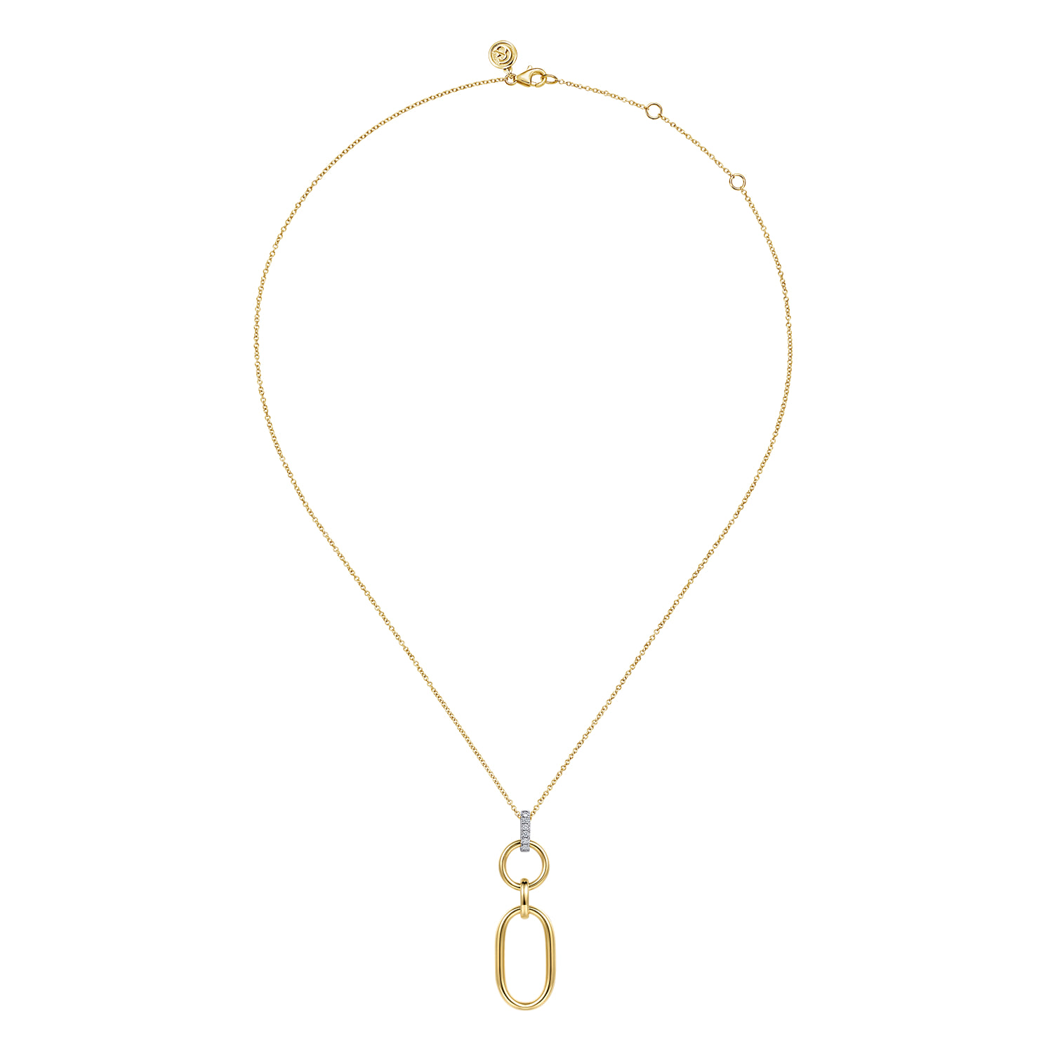 Diamond and Hollow Link Pendant Necklace in 14K White/Yellow Gold, photograph 2