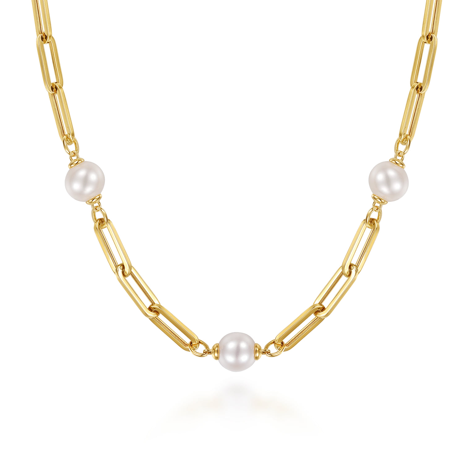 Pearl and Hollow Link Station Chain Necklace