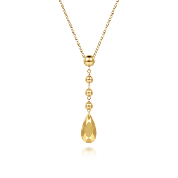 14K Yellow Gold Bujukan Beads Drop Necklace