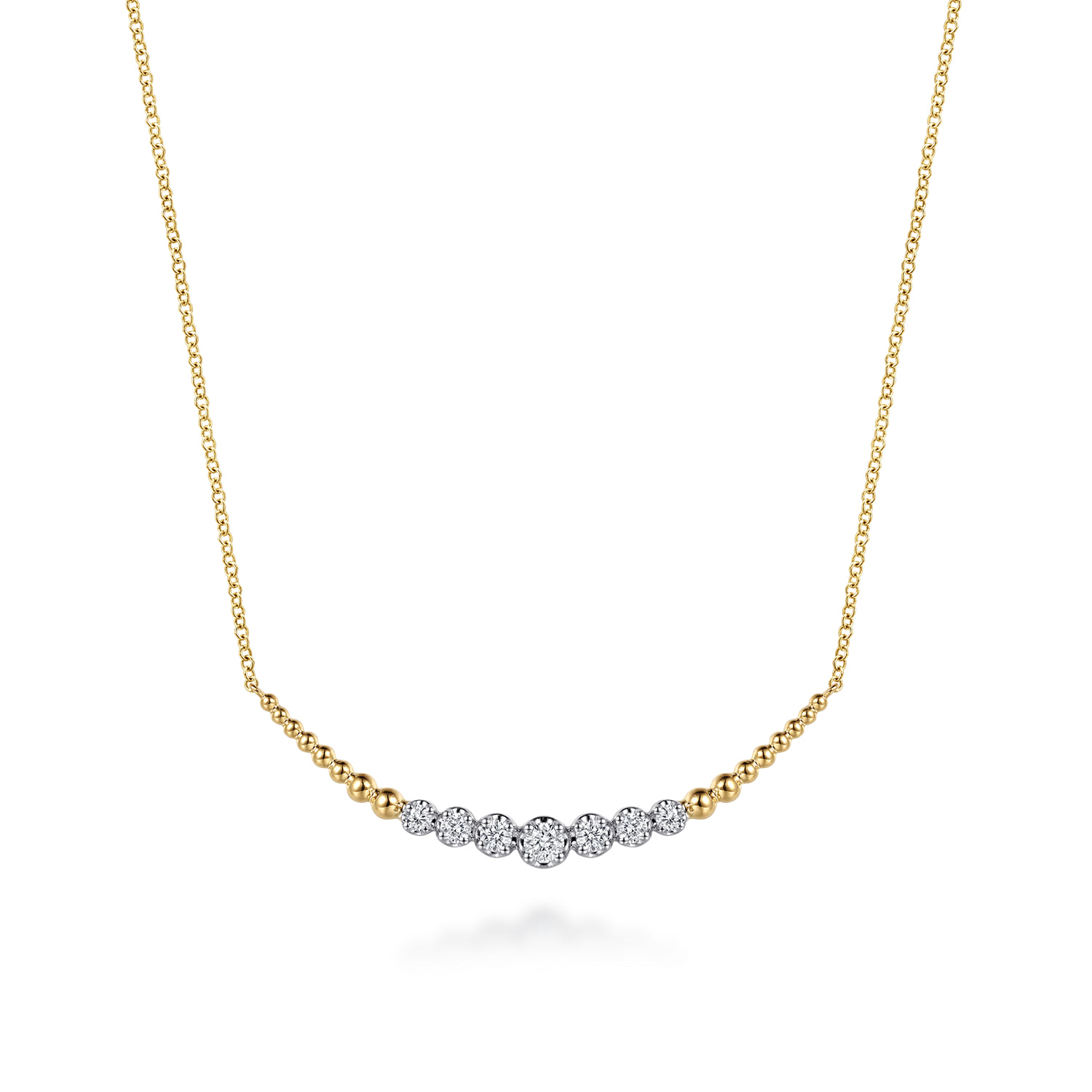 Graduating Bujukan and Diamond Bar Necklace in 14K White/Yellow Gold