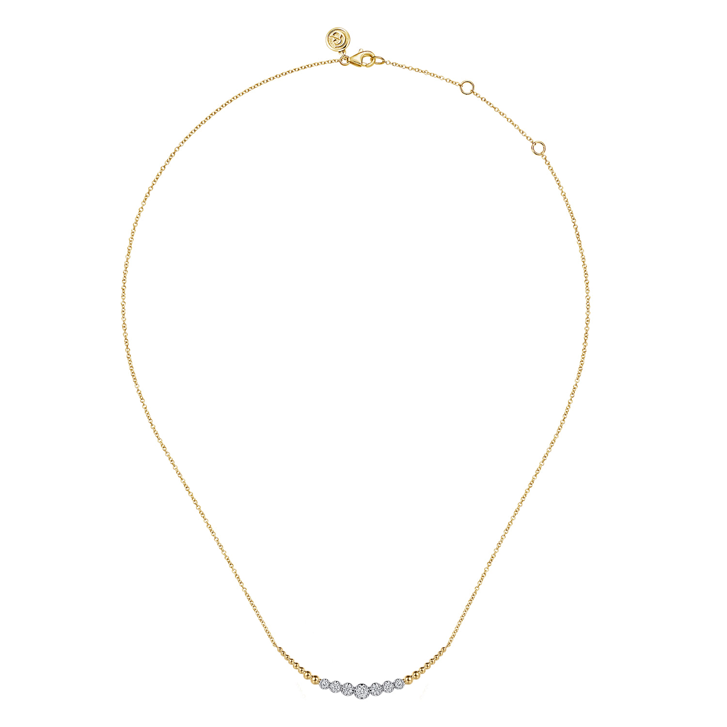 Graduating Bujukan and Diamond Bar Necklace in 14K White/Yellow Gold, photograph 2