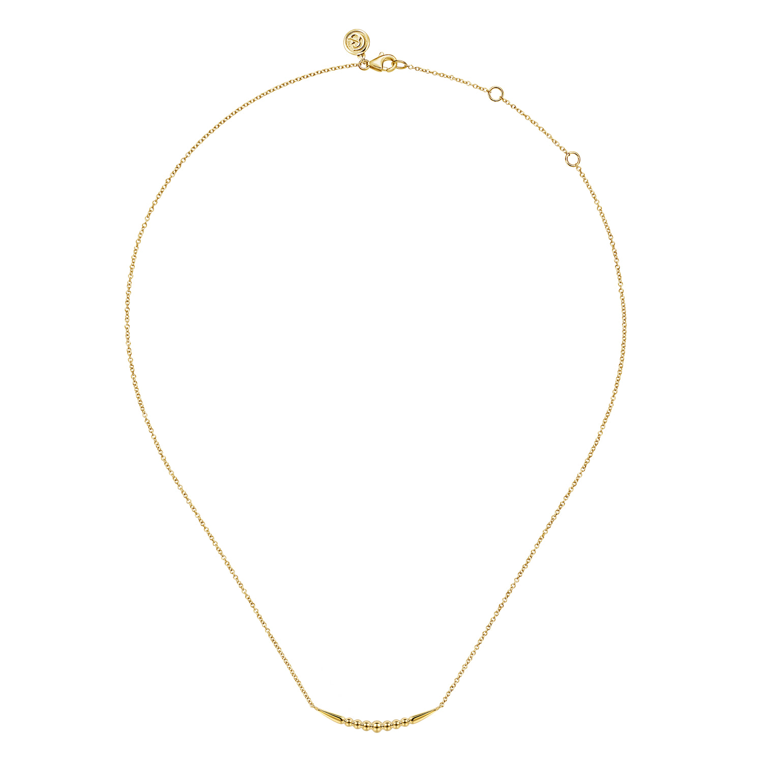 Graduating Bujukan and Spike Bar Necklace in 14K Yellow Gold, photograph 2