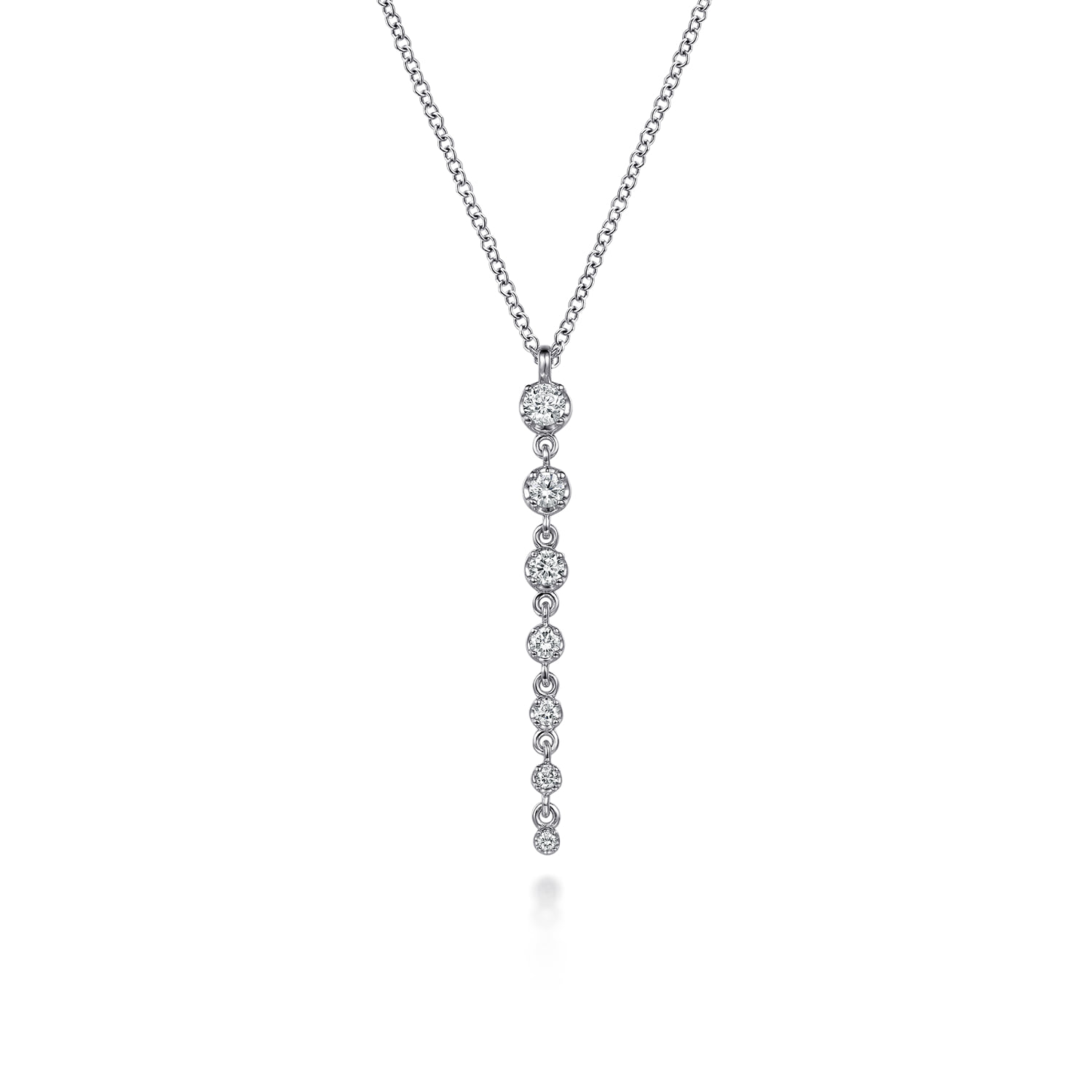 Graduating Diamond Prong Set Drop Necklace in 14K White Gold