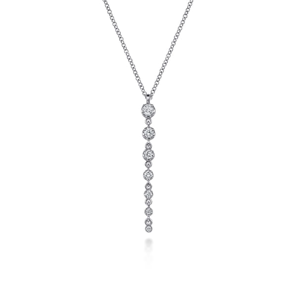14K White Gold Graduating Diamond Buttercup Set Drop Necklace