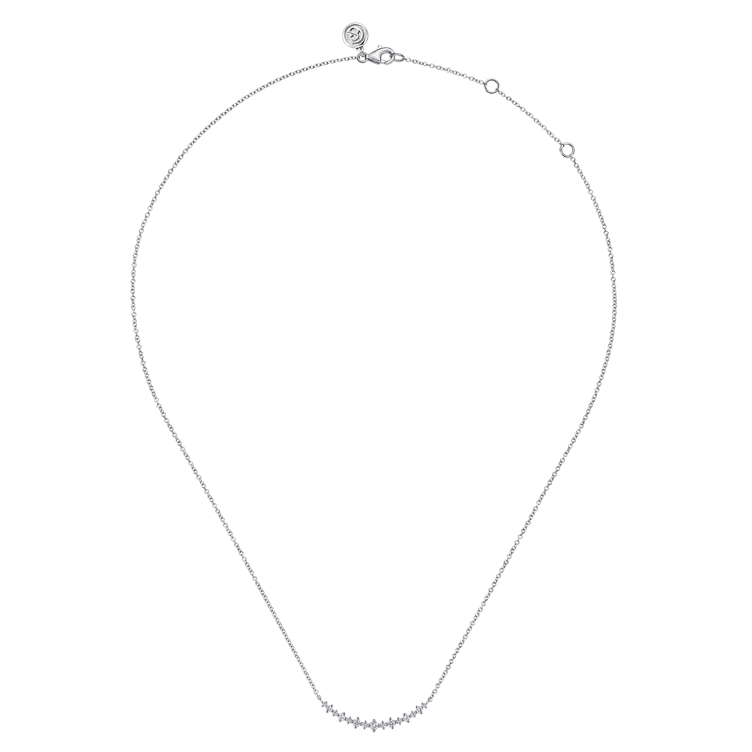 Graduating Diamond Curved Bar Necklace in 14K White Gold, photograph 2