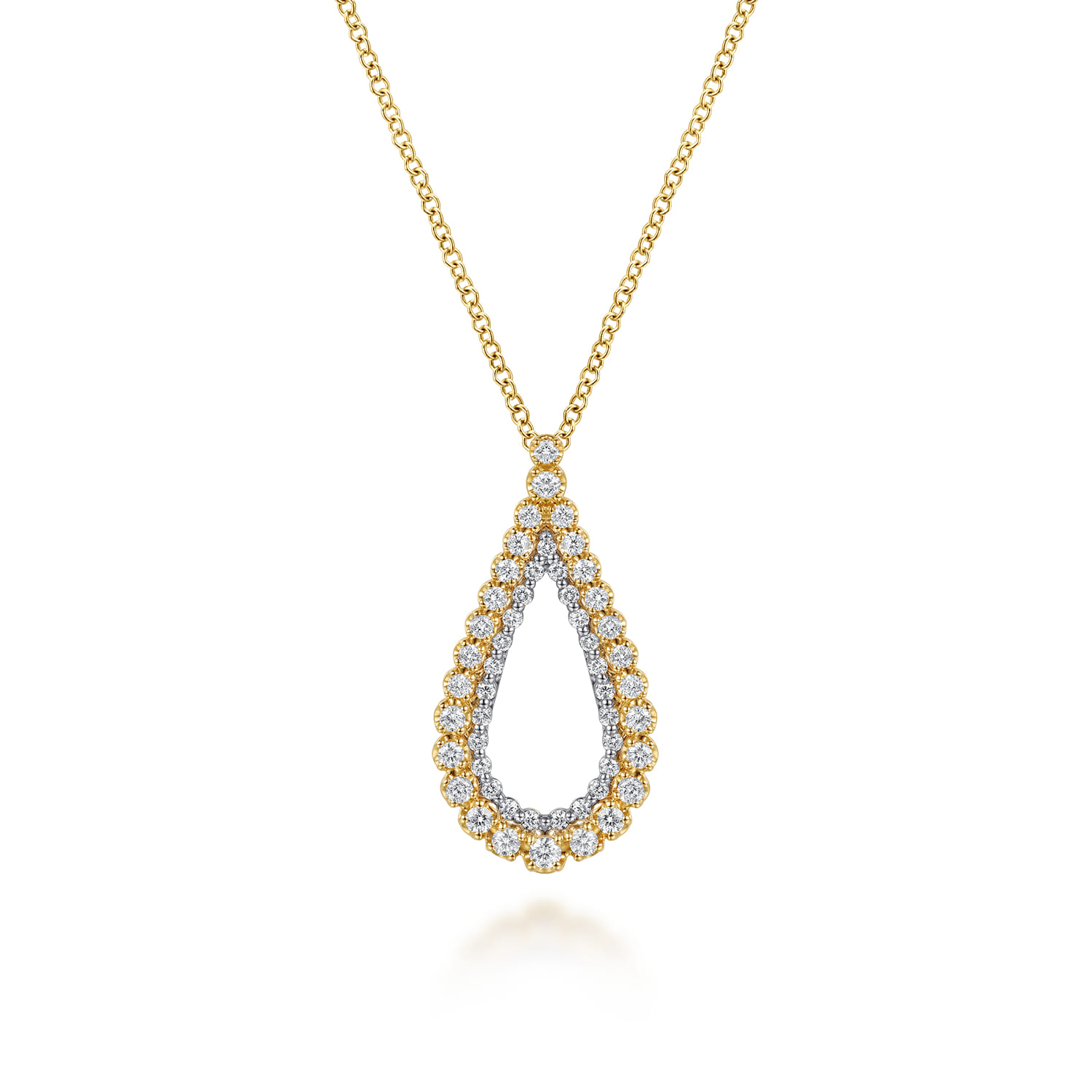 Double Row Diamond Tear Drop Pendant Necklace