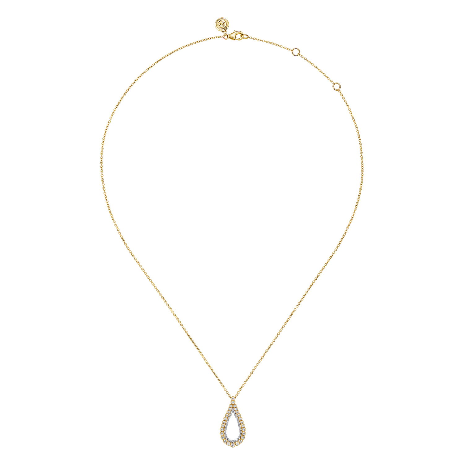 Double Row Diamond Tear Drop Pendant Necklace in 14K Yellow Gold, photograph 2