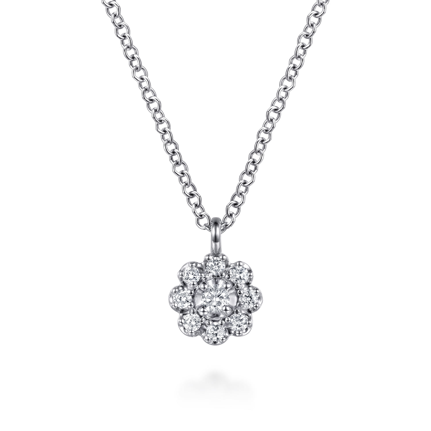 Diamond Cluster Flower Pendant Necklace in 14K White Gold