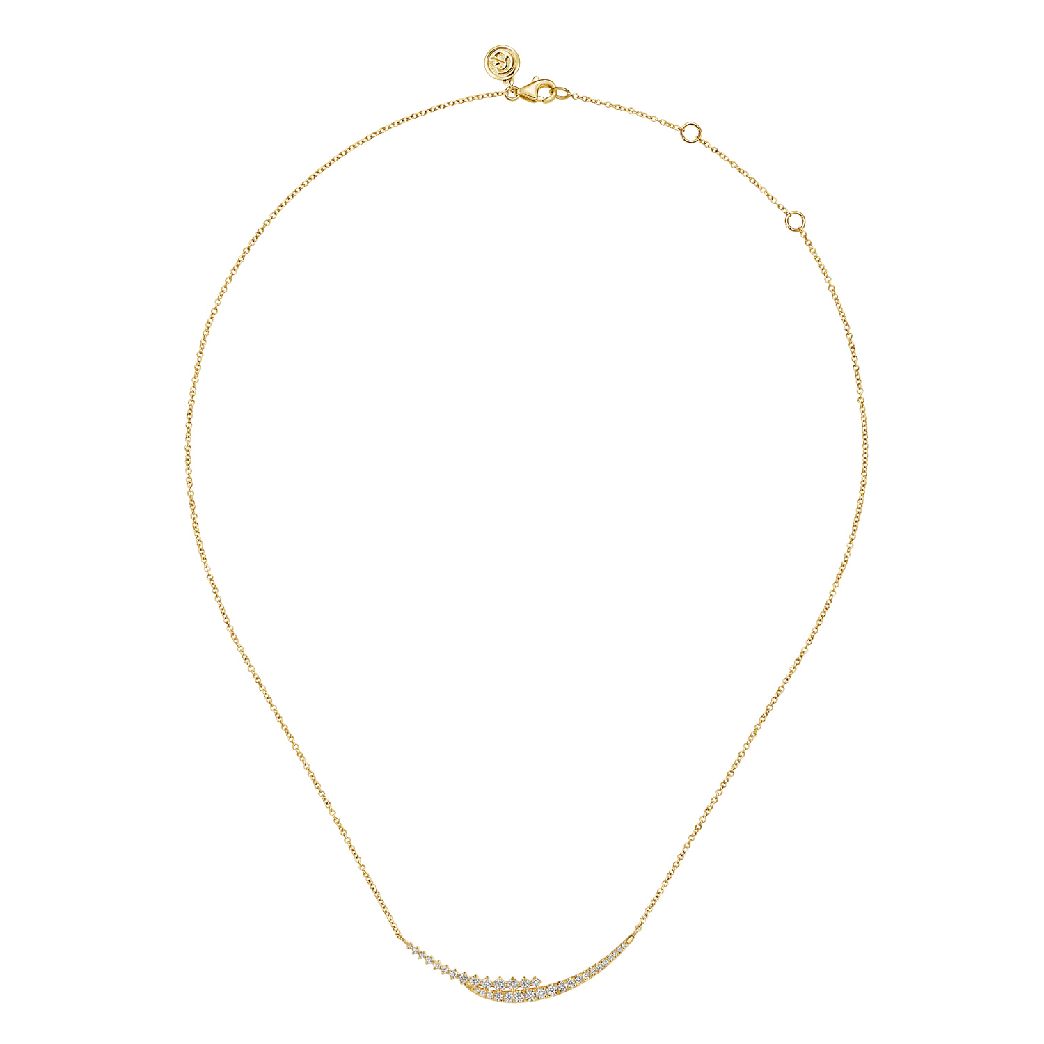 Graduating Diamond Curved Bar Necklace in 14K Yellow Gold, photograph 2