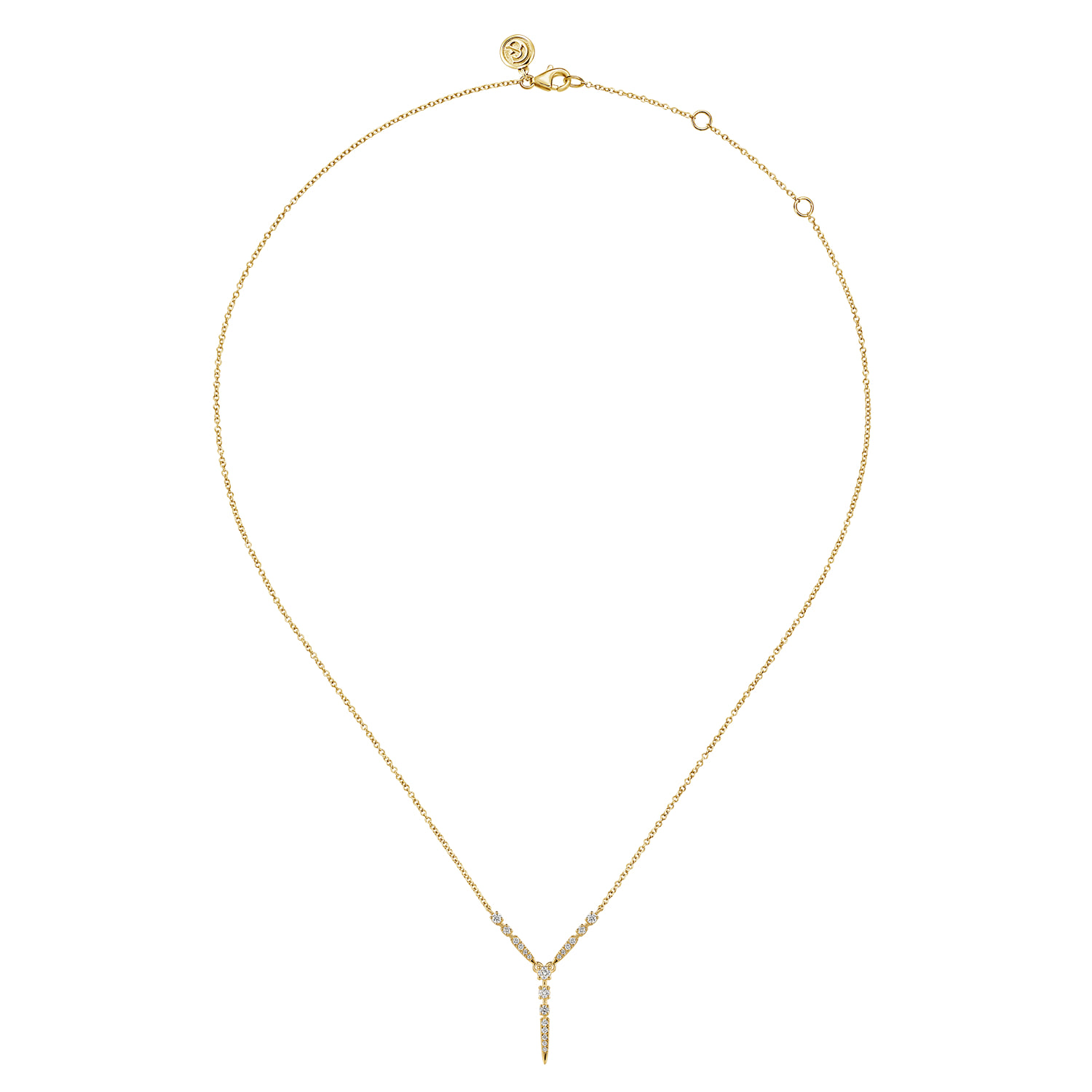 Graduating Diamond Y Spike Necklace in 14K Yellow Gold, photograph 2