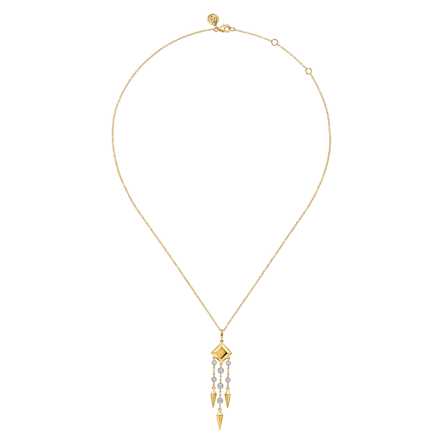 Diamond Drop Chandelier Necklace in 14K Yellow Gold, photograph 2