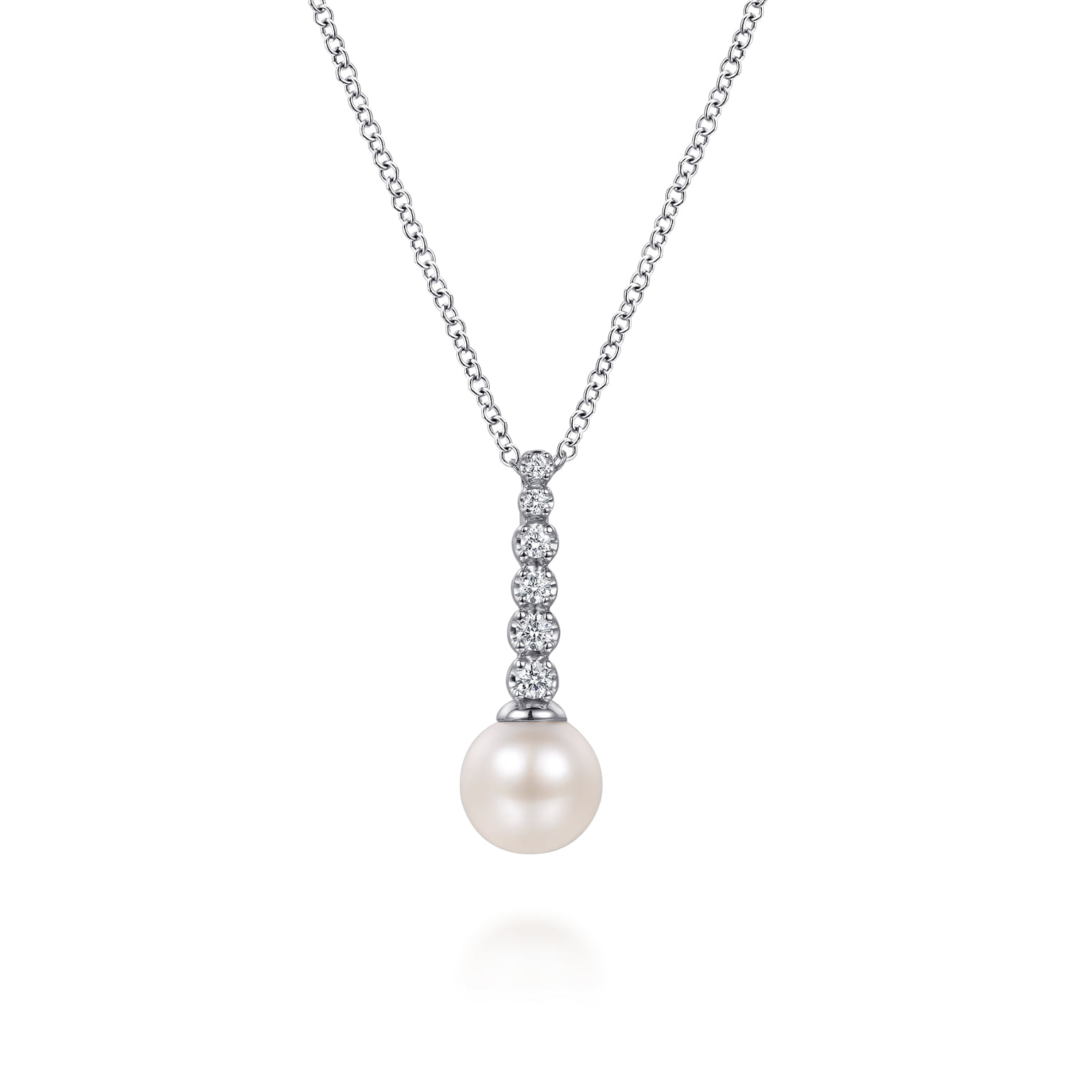 Graduating Diamond and Pearl Drop Necklace