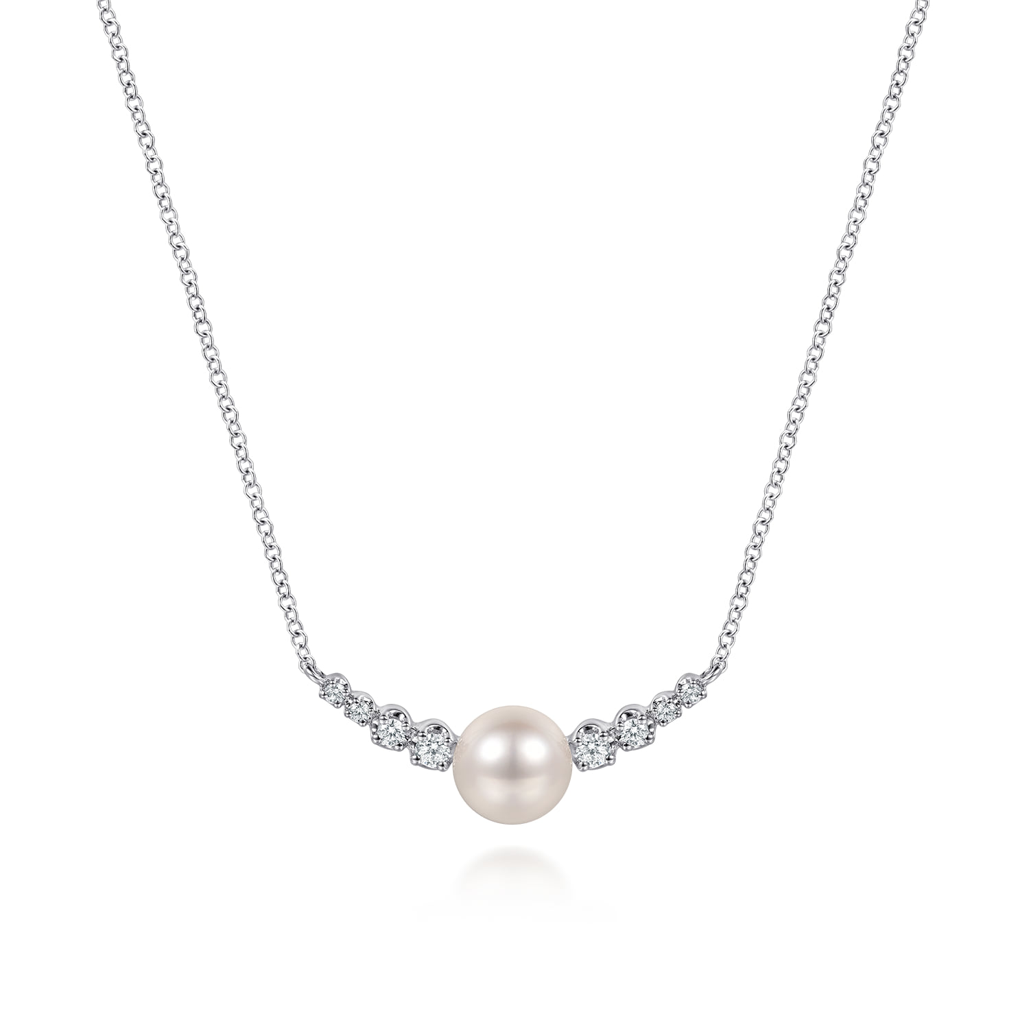 Graduating Diamond and Pearl Bar Necklace