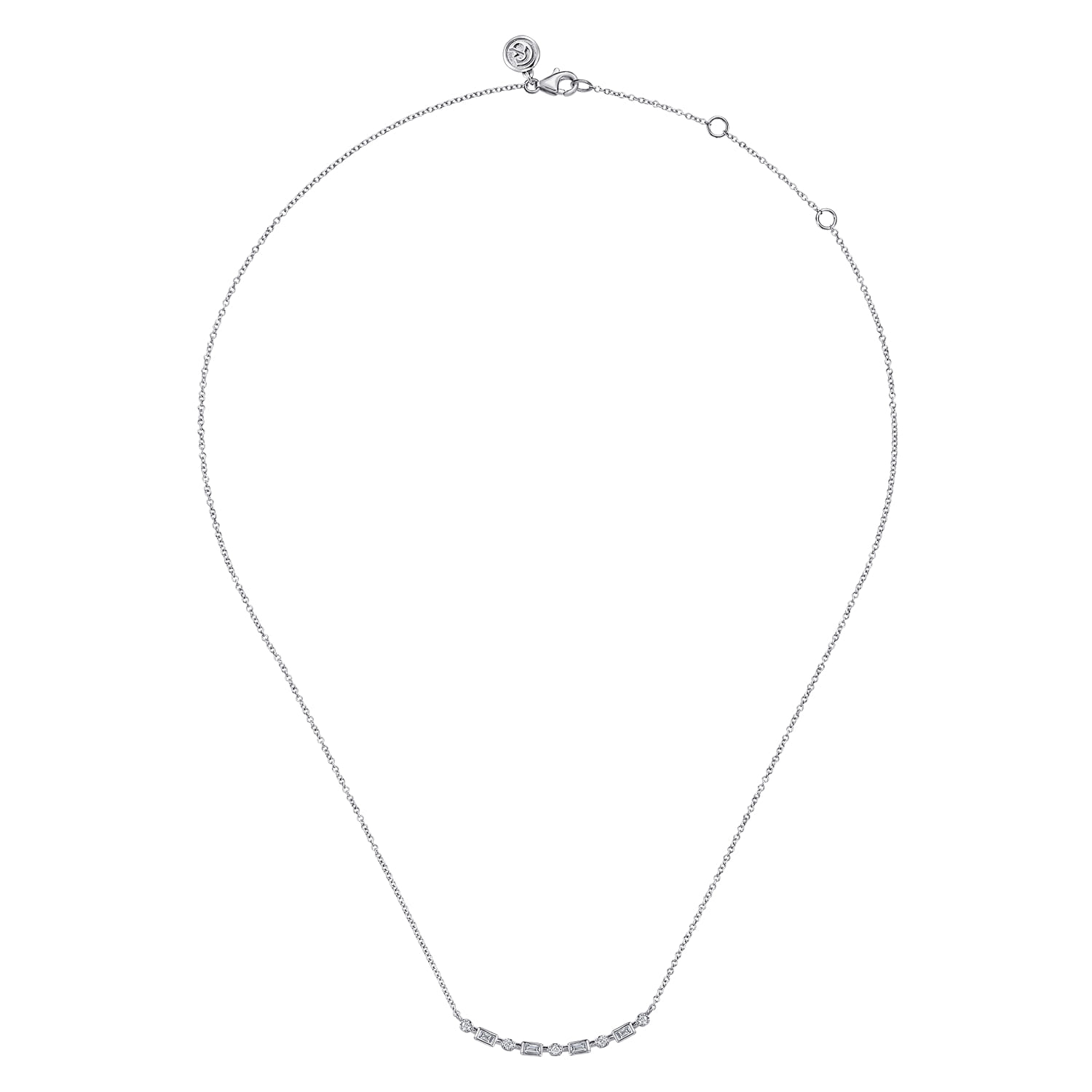 Diamond Baguette Horizontal Bar Necklace in 14K White Gold, photograph 2