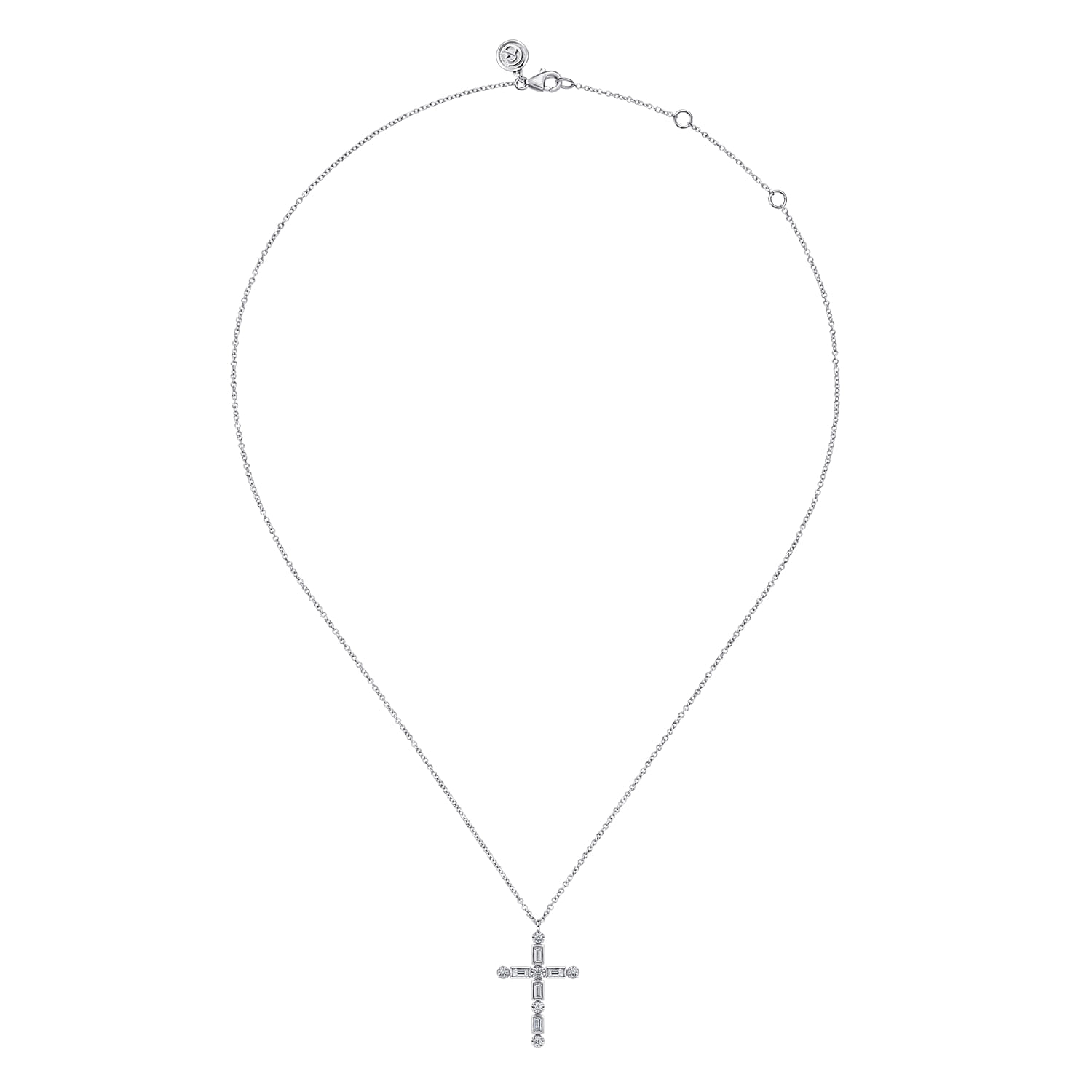 Diamond Cross Necklace in 14K White Gold, photograph 2