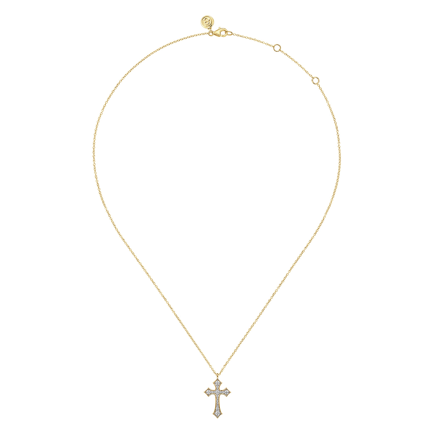 Graduating Diamond Cross Necklace in 14K Yellow Gold, photograph 2
