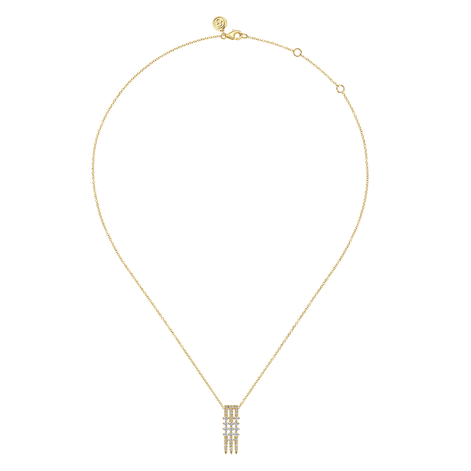 Spike Multi Row Diamond Pendant Necklace in 14K Yellow Gold, photograph 2