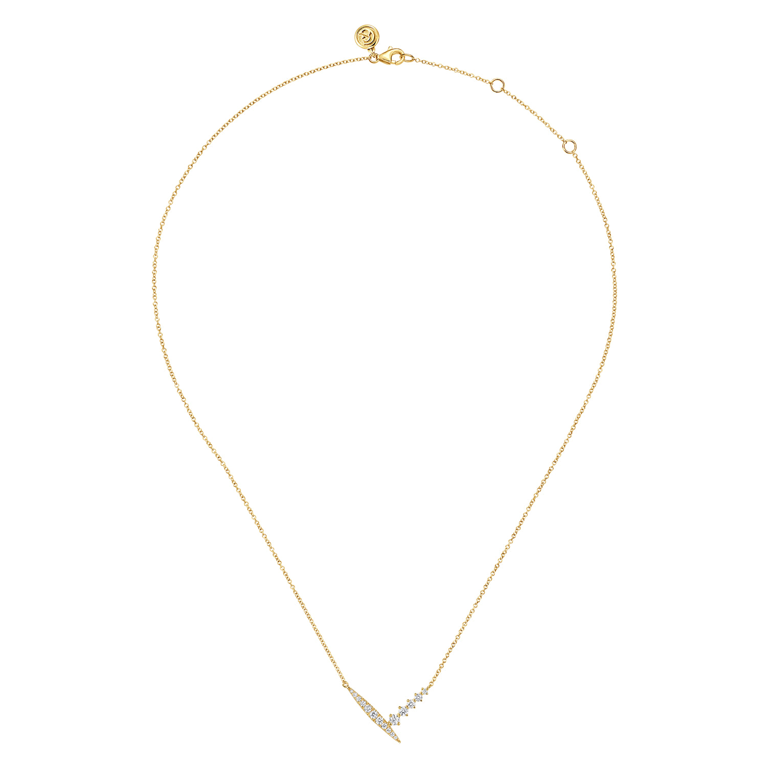 Spike Graduating Diamond Chevron Bar Necklace in 14K Yellow Gold, photograph 2