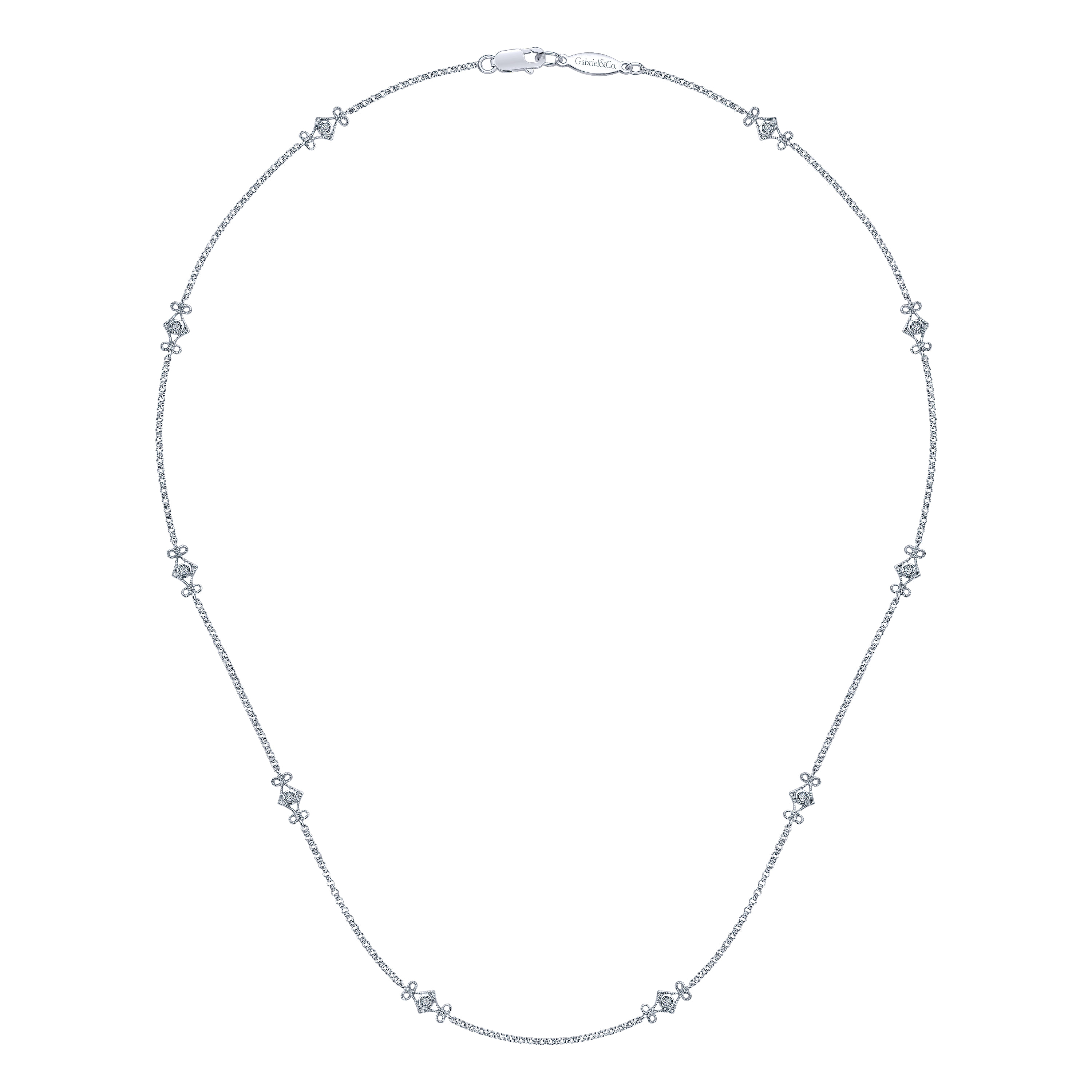 Openwork Diamond Station Necklace in 14K White Gold, photograph 2