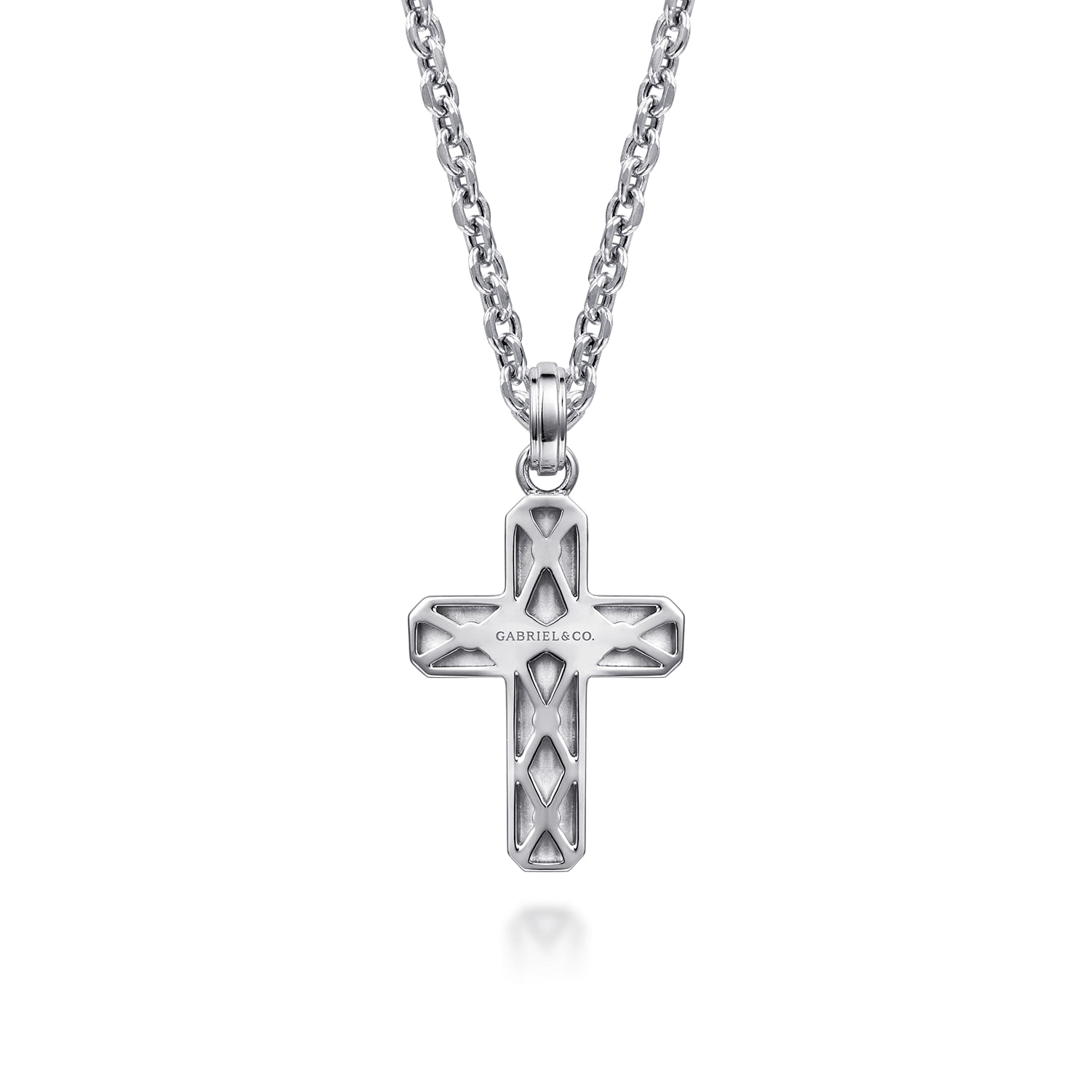 Brushed Cross Pendant Necklace in Sterling Silver, photograph 2