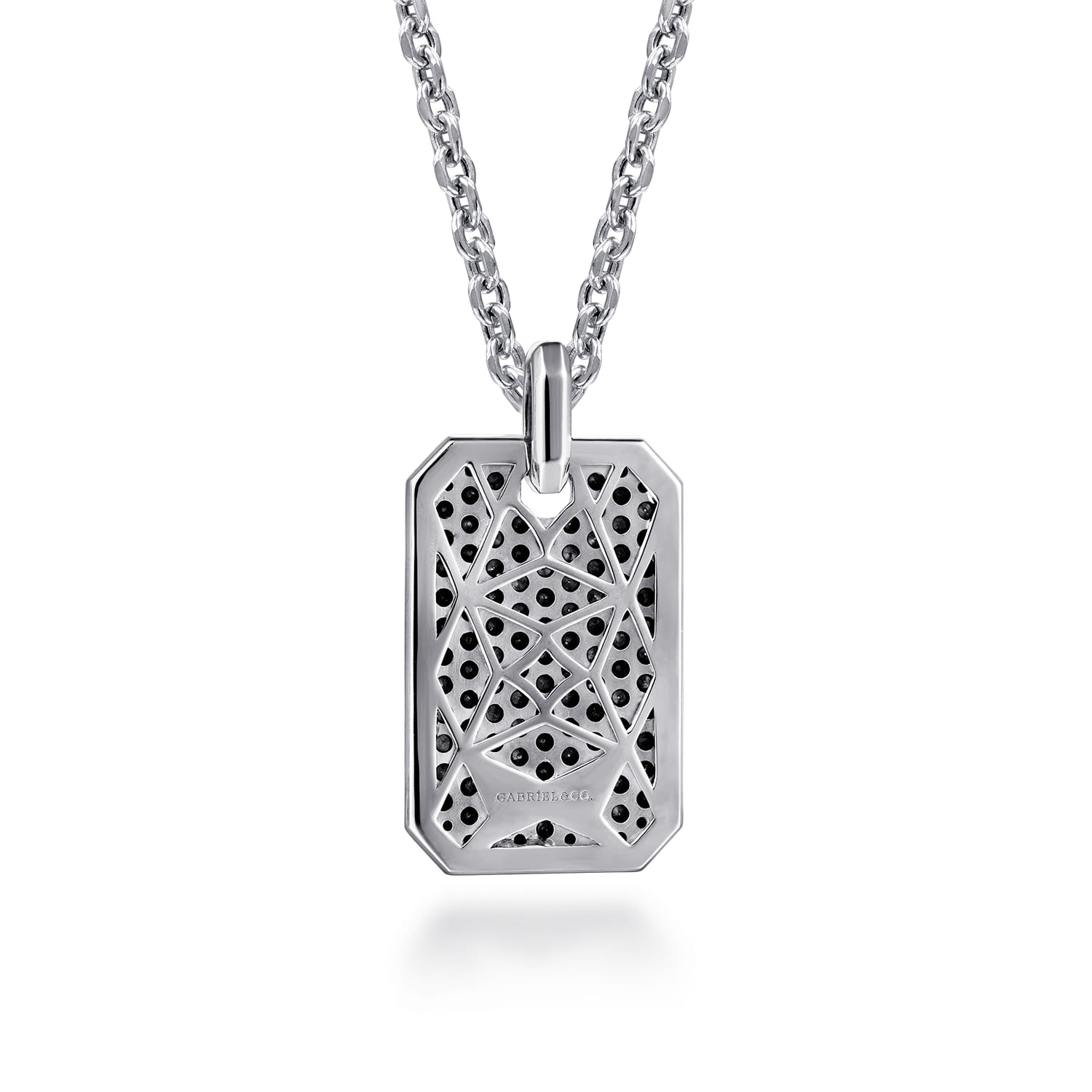 22 Inch Black Spinel Dog Tag Pendant Necklace in Sterling Silver, photograph 2